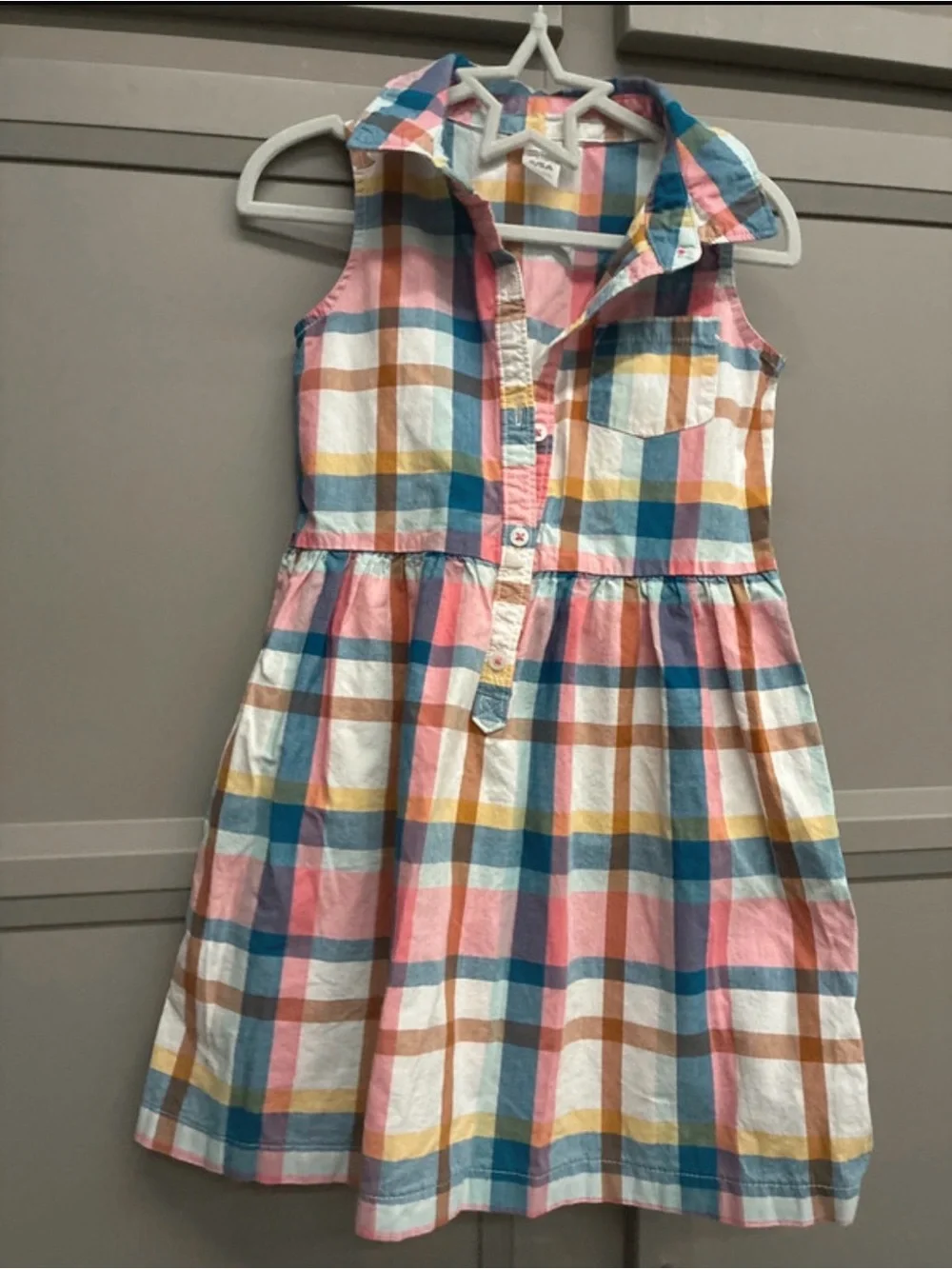 Carter's Sleeveless Plaid Cotton Dress in Pink, Blue & Yellow